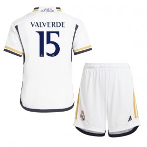 Maillot de foot Real Madrid Federico Valverde #15 Domicile enfant 2023-24 Manches Courte (+ pantalon court)